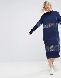 Платье миди с шифоновой вставкой ASOS WHITE - Темно-синий