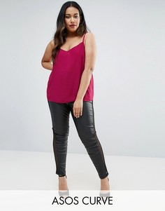 Брюки из искусственной кожи с сетчатыми вставками по бокам ASOS CURVE - Черный