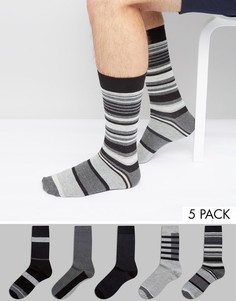 Набор из 5 пар черно-белых носков в полоску Urban Eccentric - Мульти
