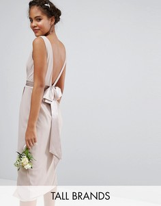 Платье миди с запахом и бантом сзади TFNC Tall Wedding - Розовый
