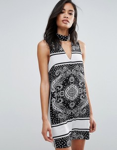 Цельнокройное платье с принтом и горловиной-чокер Parisian - Черный