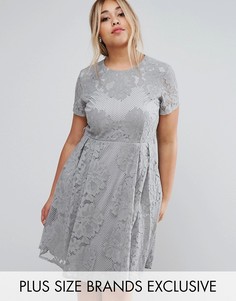 Кружевное короткое приталенное платье с короткими рукавами Little Mistress Plus - Серый