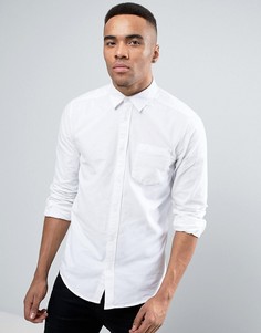 Белая саржевая рубашка классического кроя с начесом New Look - Белый