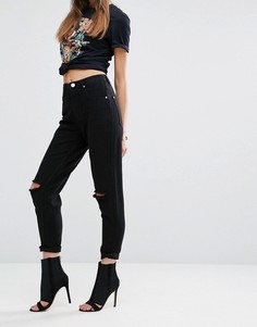Джинсы в винтажном стиле с рваными коленями PrettyLittleThing - Черный