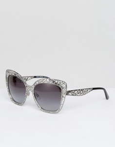 Серебристые солнцезащитные очки кошачий глаз с резной оправой Dolce & Gabbana - Серебряный