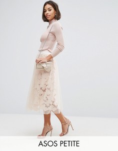 Кружевная юбка для выпускного с сеткой ASOS PETITE - Розовый