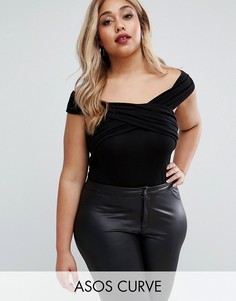 Боди с открытыми плечами и запахом спереди ASOS CURVE - Черный