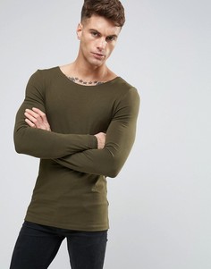Облегающий лонгслив с вырезом лодочкой ASOS - Зеленый