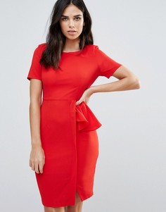 Платье-футляр с короткими рукавами и оборкой сбоку Zibi London - Красный