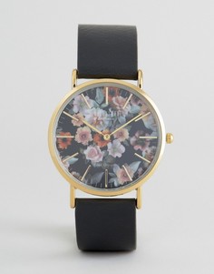 Черные часы с цветочным принтом на циферблате Reclaimed Vintage Inspired - Черный