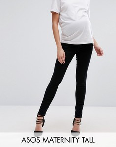 Черные джинсы скинни для беременных с завышенным поясом поверх животика ASOS Maternity TALL Ridley - Черный