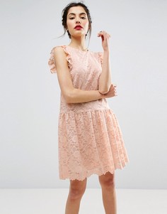 Кружевное платье с заниженной талией ASOS - Розовый