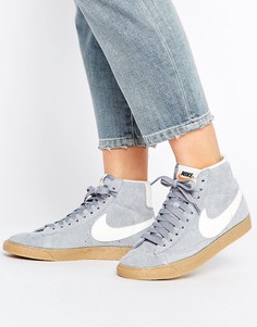 Серые замшевые кроссовки средней высоты Nike Blazer - Серый