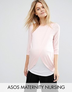 Топ с запахом и длинными рукавами ASOS Maternity TALL NURSING - Розовый