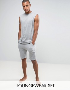 Длинная серая футболка без рукавов и шорты ASOS - Мульти