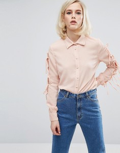 Рубашка с двойным воротником и бантиками на рукавах Lost Ink - Розовый