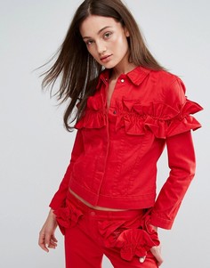 Джинсовая куртка с оборкой J Brand x Simone Rocha - Красный