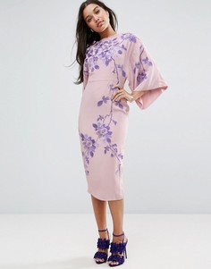Платье-кимоно миди с вышивкой ASOS - Бежевый