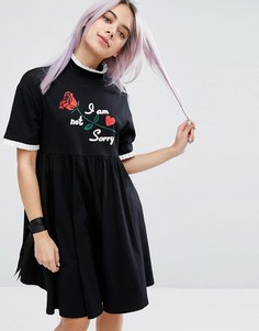 Платье-футболка с надписью I Am Not Sorry Lazy Oaf - Черный