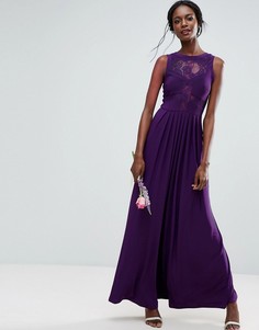 Платье макси с кружевным топом и трикотажной плиссированной юбкой ASOS WEDDING - Фиолетовый