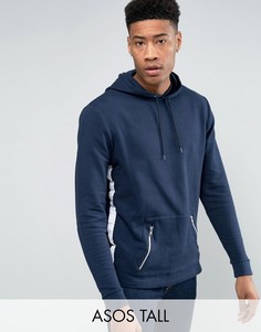 Oversize-худи с отделкой лентой и карманами на молниях ASOS Tall - Темно-синий