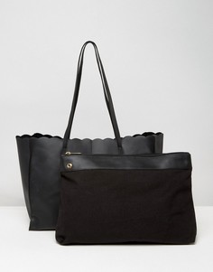 Кожаная сумка-шоппер с клатчем внутри ASOS - Черный