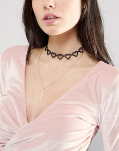 Ярусное ожерелье-чокер ограниченной серии с сердечками - Золотой Asos