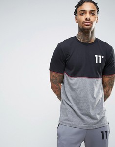Серая футболка со вставкой и логотипом 11 Degrees - Серый