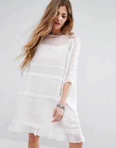 Прозрачное платье-футболка с оборками на рукавах и по кромке Religion - Белый