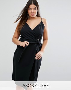Креповое платье миди с запахом и кольцом ASOS CURVE - Черный