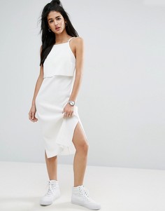 Платье миди в рубчик с кроп-топом ASOS - Кремовый