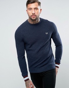 Темно-синий фактурный джемпер с круглым вырезом и отделкой Fred Perry - Темно-синий