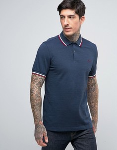 Темно-синяя узкая футболка-поло из пике с двойным кантом Fred Perry - Синий