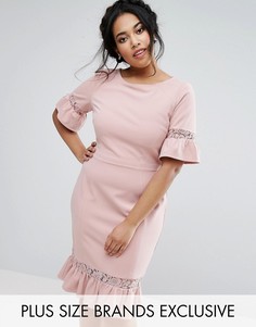 Платье-футляр с расклешенными рукавами и баской Paper Dolls Plus - Розовый