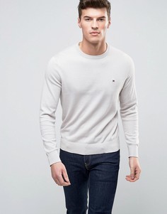 Хлопковый джемпер с круглым вырезом и логотипом Tommy Hilfiger - Кремовый