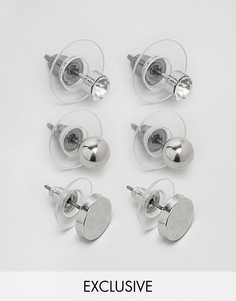 Набор из 3 пар серебристых серег-гвоздиков DesignB London - Серебряный