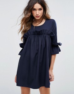 Свободное платье с оборками Missguided - Темно-синий