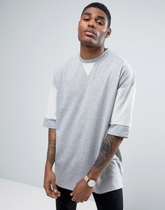 Плотная oversize-рубашка с контрастными рукавами ASOS - Серый