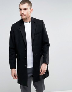 Черное полушерстяное пальто ASOS - Черный