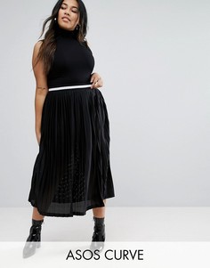 Плиссированная юбка миди с контрастным поясом ASOS CURVE - Черный