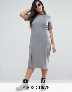 Платье-футболка миди с деконструированной горловиной ASOS CURVE - Серый