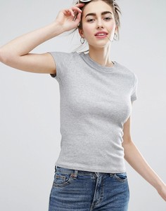Трикотажная футболка с круглым вырезом Monki - Серый