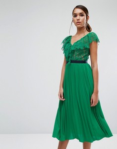 Платье миди с плиссированной юбкой и рюшами Three Floor - Зеленый