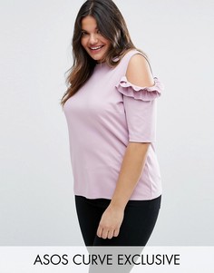 Топ из ткани понте с оборкой и открытыми плечами ASOS CURVE - Фиолетовый