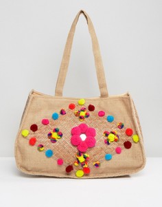 Пляжная сумка из джута с помпонами Glamorous Jute - Мульти