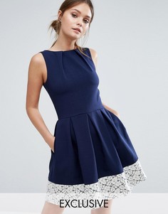Короткое приталенное платье с кружевом по краю Closet London - Темно-синий