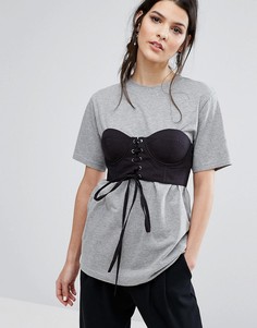 Oversize-футболка с корсетом Neon Rose - Серый