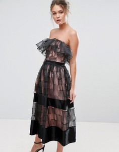 Фактурное платье миди без бретелек с 3D оборками True Violet - Черный