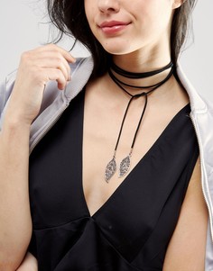 Ожерелье-чокер с завязкой и подвесками-листиками DesignB London - Черный