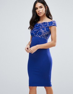 Платье миди с широким вырезом и кружевом Jessica Wright - Синий